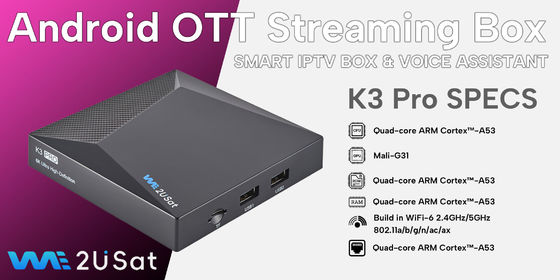 Custom Android IPTV Box 4K HD 2.4G/5G WIFI BT5.0 2G Ram 8G We2u K3 Pro